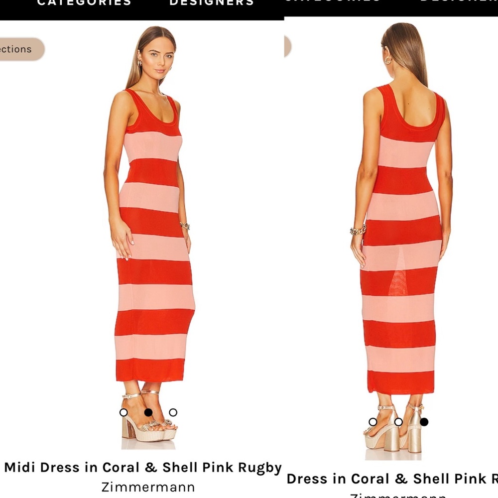 Zimmerman Tank Midi Dress in Coral & Shell Pink Rugby Stripe